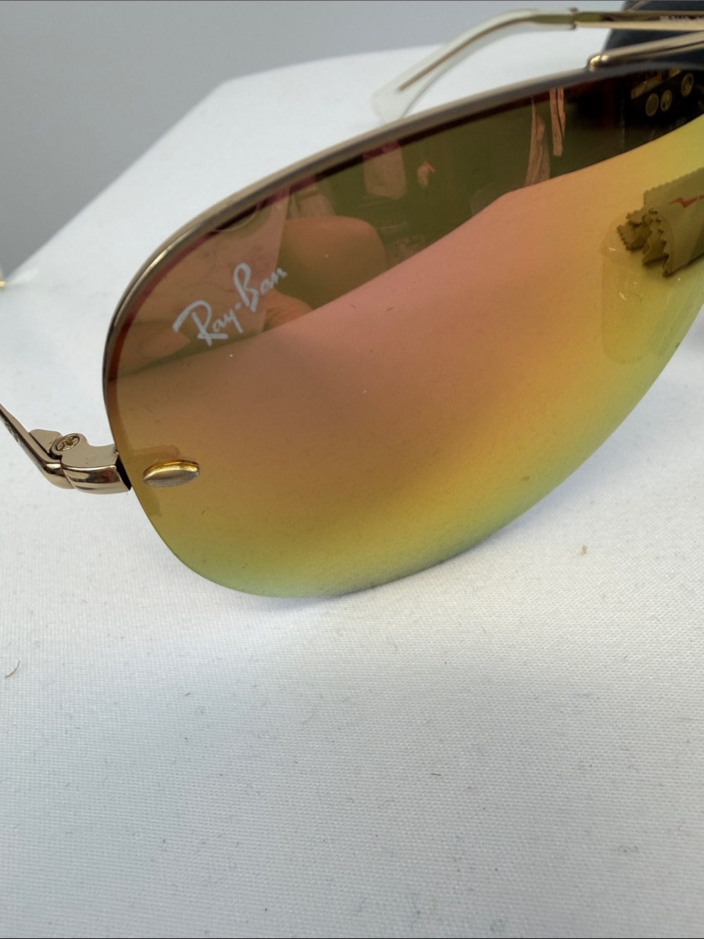 Ray-Ban Aviator Gold Pink Mirror Lens Sunglasses Case Cloth Women's Y2K - Picture 3 of 7
